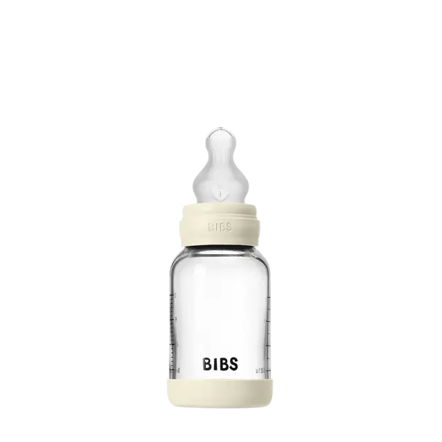 Set de biberons en verre 120ml avec tétine en silicone - Ivory