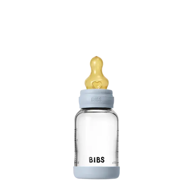 Set de biberons en verre 120ml avec tétine en latex - Baby Blue